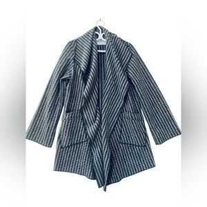 Janska Houndstooth Draped Cardigan Jacket | Open Front Pockets Warm Cozy Small